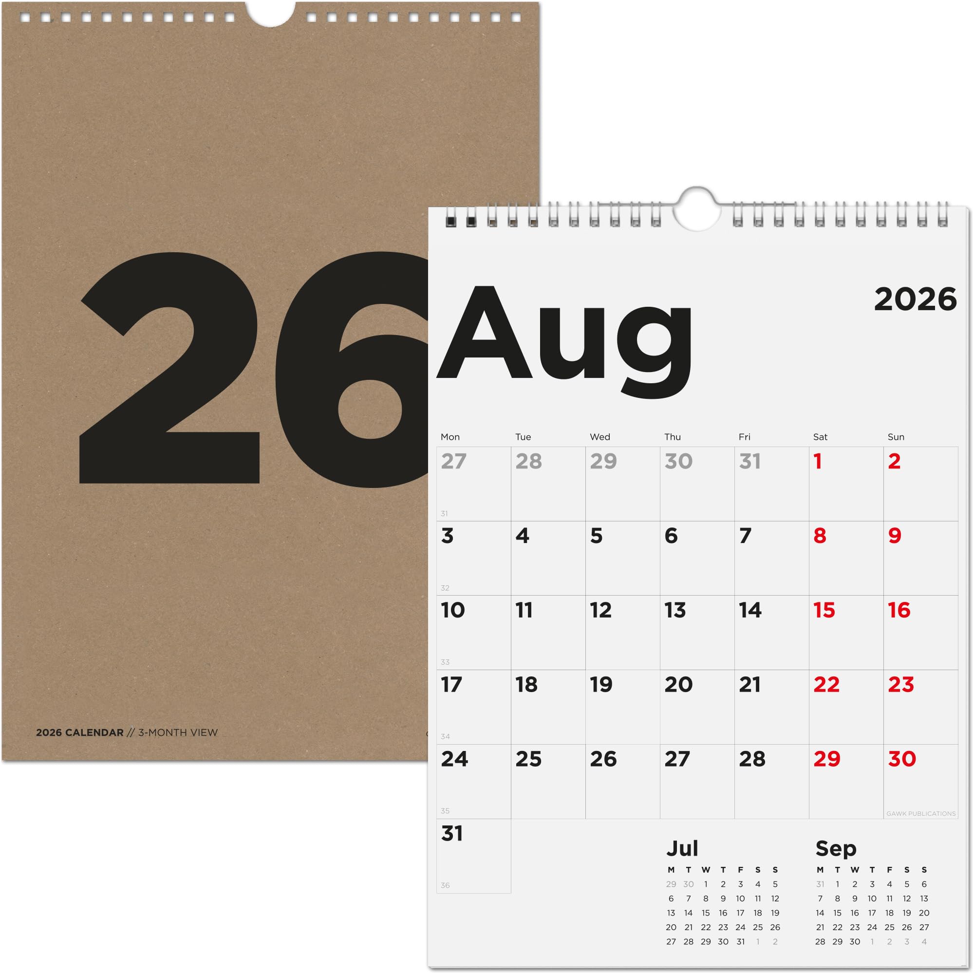 GAWK 2026 Wall Calendar - 3-Months To View - Jan to Dec 2026